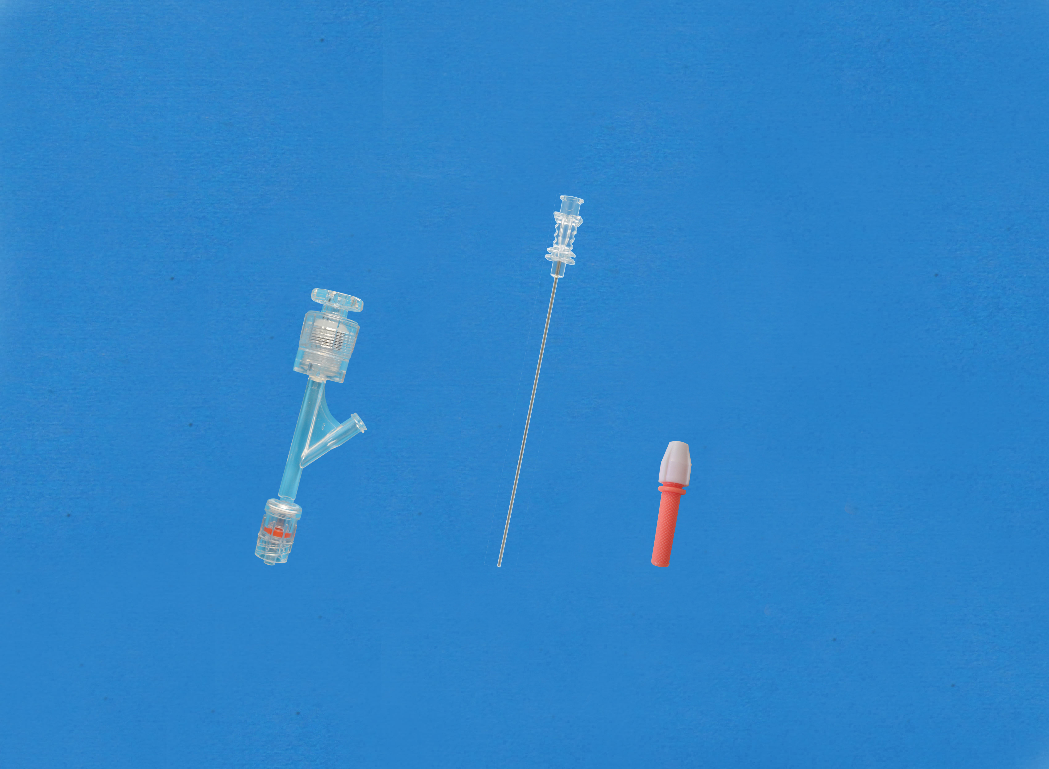 Haemostatic valves, Push-screw, Sideon Female Luer, Insertion Tool with Large Hub, Red/Copper Torquer