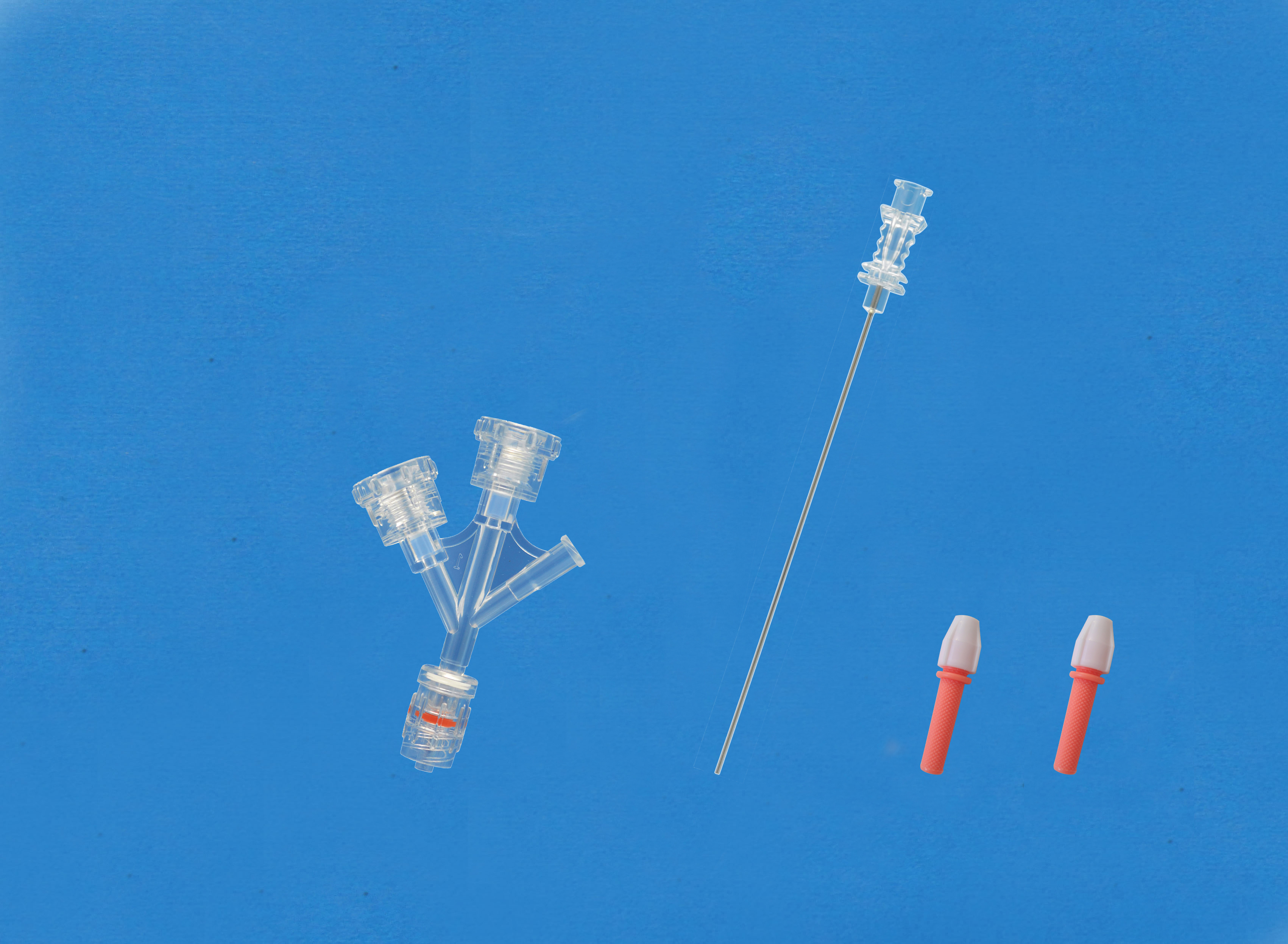 Haemostatic valves, Double Screw Type, Sideon Female Luer, Insertion Tool with Large Hub, Red/Copper 2 Torquers